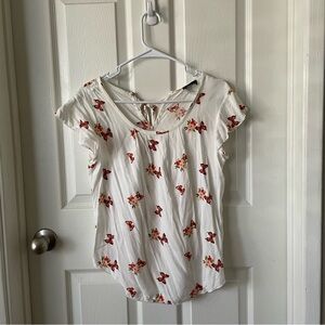 Butterfly & Floral Print White Top